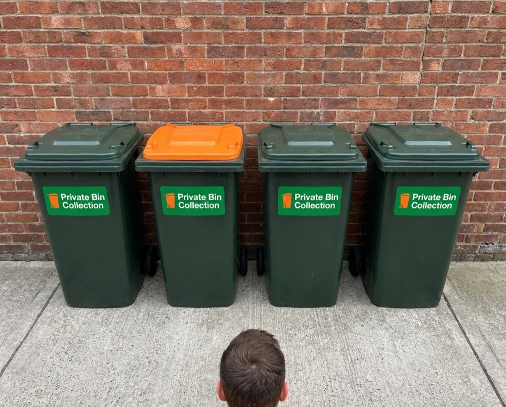 Neatly arranged bins after private collection in Angmering